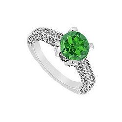 Emerald and Diamond Engagement Ring : 14K White Gold - 1.25CT TGW