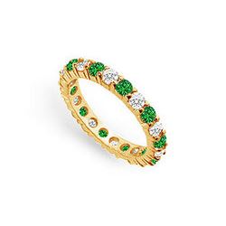 Diamond and Emerald Eternity Band : 18K Yellow Gold - 2.00 CT TGW