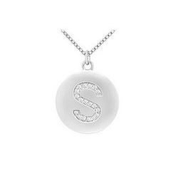 Diamond Initial S Disc Pendant : 14K White Gold - 0.25 CT Diamonds