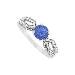 Sapphire and Diamond Engagement Ring : 14K White Gold - 0.75 CT TGW