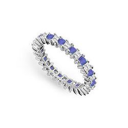 Diamond and Blue Sapphire Eternity Band : 18K White Gold – 2.00 CT TGW