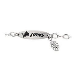 Stainless Steel Detroit Lions Team Name and Logo Dangle Bracelet - 7.5 Inch