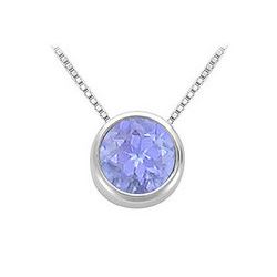 Created Tanzanite Bezel-Set Solitaire Pendant : .925 Sterling Silver - 1.00 CT TGW