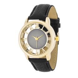 Cecelia Gold Boyfriend Watch With Black Leather Band