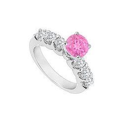 14K White Gold : Pink Sapphire and Diamond Engagement Ring 0.80 CT TGW