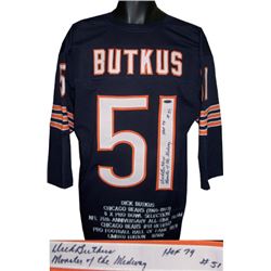 Dick Butkus Signed Chicago Bears Navy TB Prostyle Jersey 3/4 Sleeve Triple HOF, Monster Of The Midwa