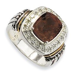 Sterling Silver W/14K Smoky Quartz & Diamond Ring