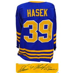 Dominik Hasek Signed Blue Throwback Custom Hockey Jersey W/6X Vezina