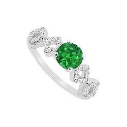 Emerald and Diamond Engagement Ring : 14K White Gold - 0.75 CT TGW