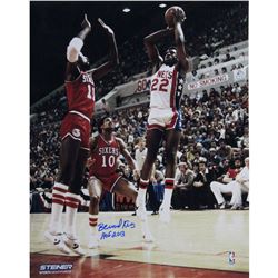 Bernard King Signed 16X20 Nets Jumper Over 76'Ers Cheeks And Jones W/ HOF Insc.