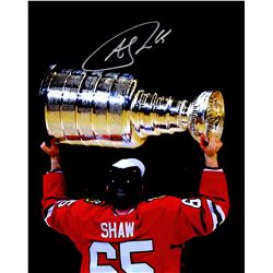 Andrew Shaw Signed Blackhawks 2015 Stanley Cup Holding Trophy 8X10 Photo