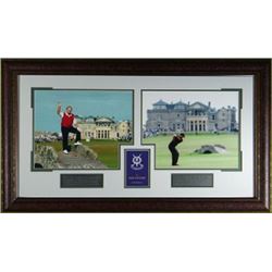 Tiger Woods Unsigned 2005 British Open Old Course 2 Photo Leather Framed 17X31 W/Jack Nicklaus W/ Sc