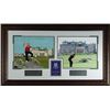 Image 1 : Tiger Woods Unsigned 2005 British Open Old Course 2 Photo Leather Framed 17X31 W/Jack Nicklaus W/ Sc