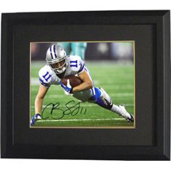 Cole Beasley Signed Dallas Cowboys 8X10 Color Photo #11 Custom Framed (Black Sig-White Jersey-Diving