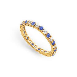 Diamond and Blue Sapphire Eternity Band : 14K Yellow Gold – 1.00 CT TGW