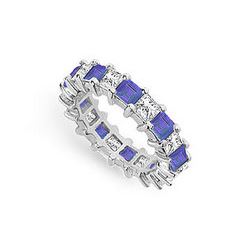 Diamond and Blue Sapphire Eternity Band : 18K White Gold – 4.00 CT TGW