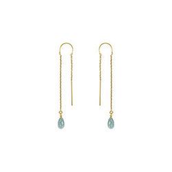 Blue Topaz Thread Earrings : 14K Yellow Gold - 2.00 CT TGW