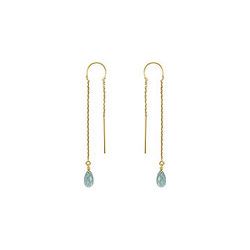 Blue Topaz Thread Earrings : 14K Yellow Gold - 2.00 CT TGW