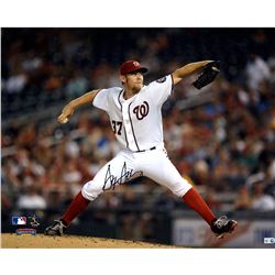 Stephen Strasburg Signed Horizontal Pitching W/ White Jersey 16X20 Photo (MLB Auth)