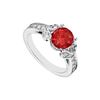 Image 1 : 14K White Gold Created Ruby and  Cubic Zirconia Engagement Ring 4.00 CT TGW