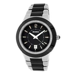 Roberto Bianci Eleganza Men's Black Ceramic & Steel Watch W/Zirconia Studded Bezel-B271MBLK