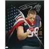 Image 1 : J.J. (JJ) Watt Signed Houston Texans Carrying American Flag 16X20 Photo