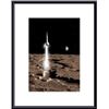 Image 1 : A 1950's view of a stream-lined finned spaceship beginning its landing phase. framed black metal whi