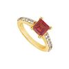 Image 1 : Ruby and Diamond Engagement Ring : 14K Yellow Gold - 1.00 CT TGW