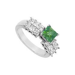 Emerald and Diamond Engagement Ring : 14K White gold - 1.75 CT TGW