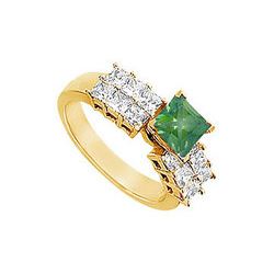 Emerald and Diamond Engagement Ring : 14K Yellow gold - 1.75 CT TGW