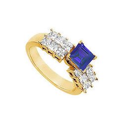 Sapphire and Diamond Engagement Ring : 14K Yellow Gold - 1.75 CT TGW