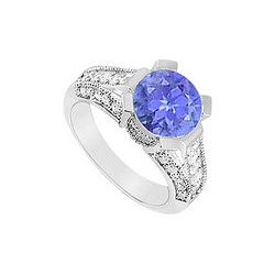 Tanzanite and Diamond Engagement Ring : 14K White Gold - 1.00 CT TGW