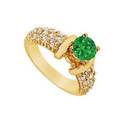 Emerald and Diamond Engagement Ring : 14K Yellow Gold - 2.00 CT TGW