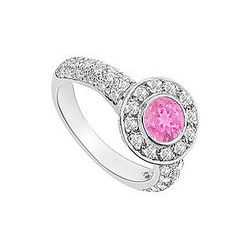 Pink Sapphire and Diamond Halo Engagement Ring : 14K White Gold - 2.25 CT TGW
