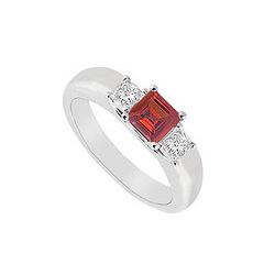 Three Stone Ruby and Diamond Ring : 14K White Gold - 0.25 CT TGW