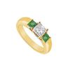 Image 1 : Three Stone Diamond and Emerald Ring : 14K Yellow Gold - 0.33 CT TGW