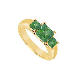 Three Stone Emerald Ring : 14K Yellow Gold - 0.50 CT TGW