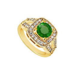 Emerald and Diamond Engagement Ring : 14K Yellow Gold - 1.50 CT TGW