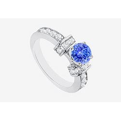 Diamond Engagement Rings with Tanzanite natural Prong Set in 14K White Gold 1.60 Carat TGW