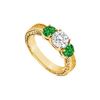 Image 1 : Three Stone Emerald and Diamond Ring : 14K Yellow Gold - 0.75 CT TGW