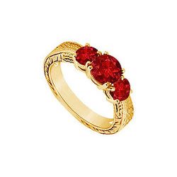 Ruby Three Stone Ring : 14K Yellow Gold - 0.75 CT TGW