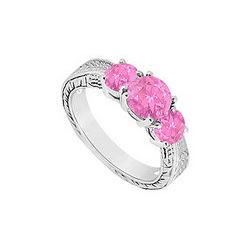 Pink Sapphire Three Stone Ring : 14K White Gold - 1.00 CT TGW