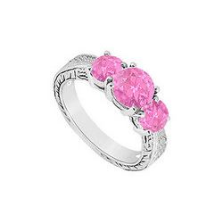 Pink Sapphire Three Stone Ring : 14K White Gold - 1.25 CT TGW