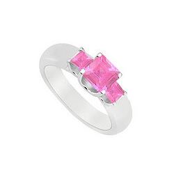 Three Stone Pink Sapphire Ring : 14K White Gold - 0.75 CT TGW