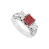 Image 1 : Ruby and Diamond Engagement Ring : 14K White Gold - 1.50 CT TGW