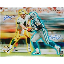 Brett Favre & Barry Sanders Dual Signed Green Bay Packers / Detroit Lions 1997 NFL Co Mvps Hand Off 
