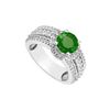 Emerald and Diamond Engagement Ring : 14K White Gold - 1.50 CT TGW