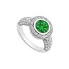 Emerald and Diamond Halo Engagement Ring : 14K White Gold - 1.50 CT TGW