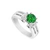 Emerald and Diamond Engagement Ring : 14K White Gold - 1.75 CT TGW