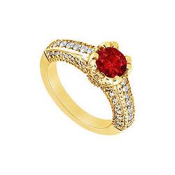 Ruby and Diamond Engagement Ring : 14K Yellow Gold - 1.00 CT TGW